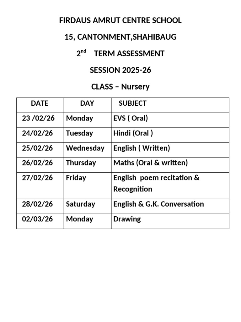 2nd Term Time Table Nursery | PDF