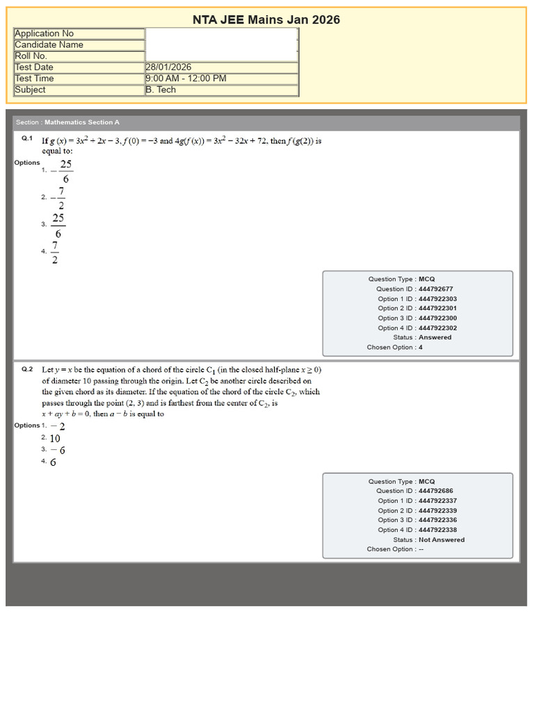 Jee Main 2026 Jan 28 Shift 1 Question Paper 1770195950 | PDF ...