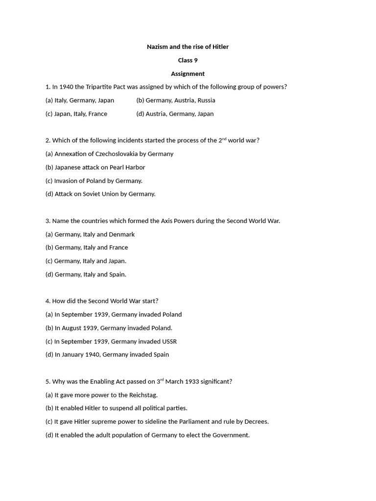 Nazism Assignment Class 9 | PDF | Nazi Germany | Adolf Hitler