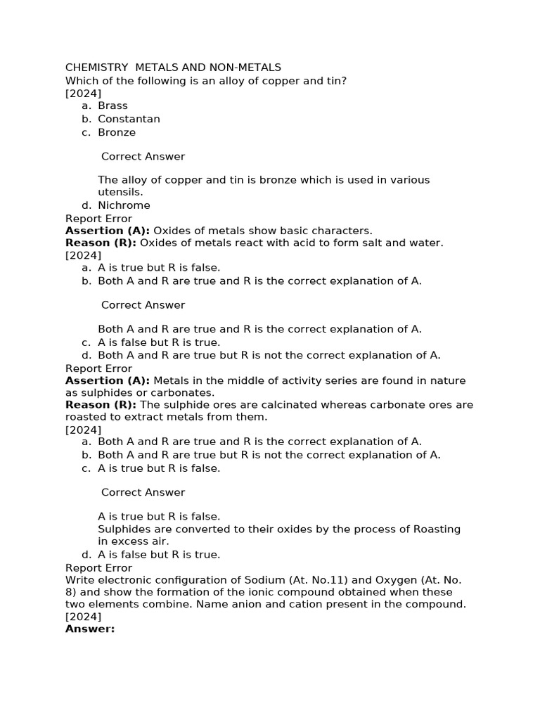 Chemistry Metals and Non-Metals | PDF | Magnesium | Alloy