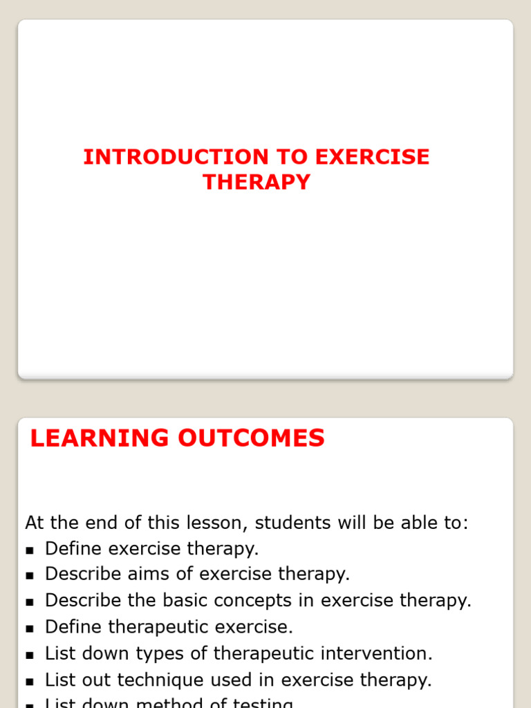 Introduction to Exercise Therapy 040109 | PDF | Physical Therapy ...
