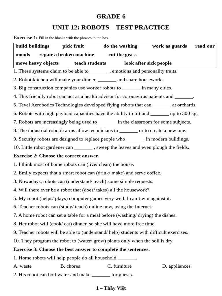 L P 6 - Global Success - Unit 12 - Test Practice | PDF | Robot | Robotics