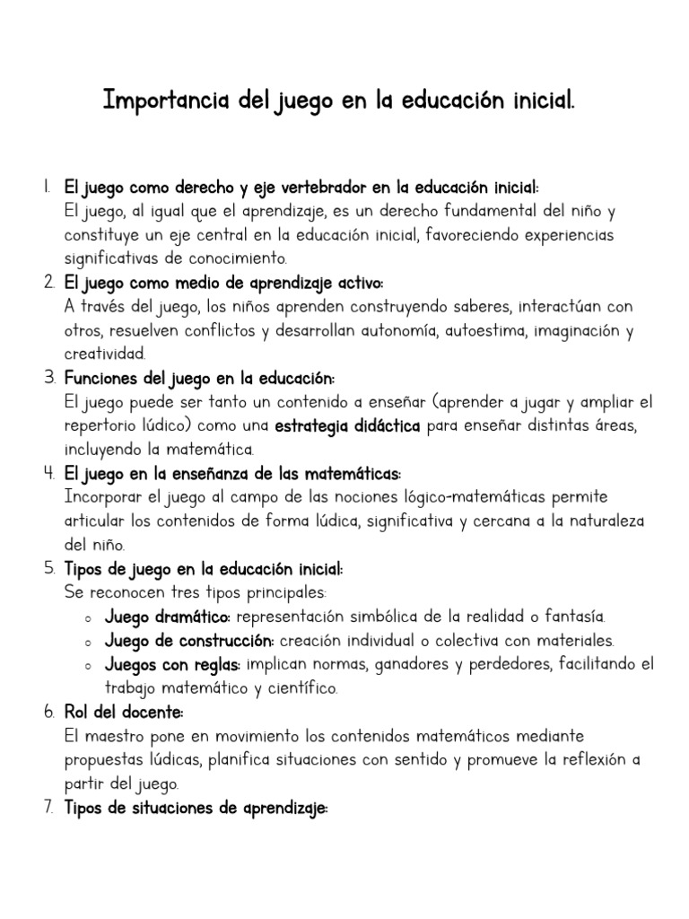 Importancia Del Juego en La Educación Inicial. | PDF | Educación de la ...
