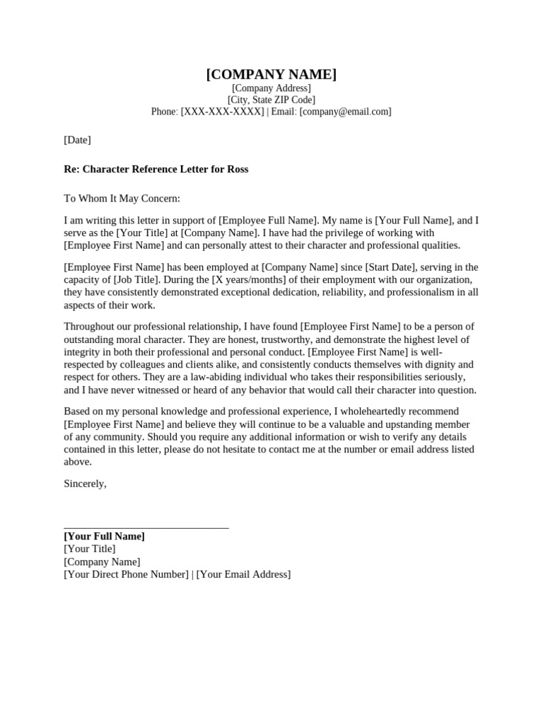 Employer Character Reference Letter | PDF