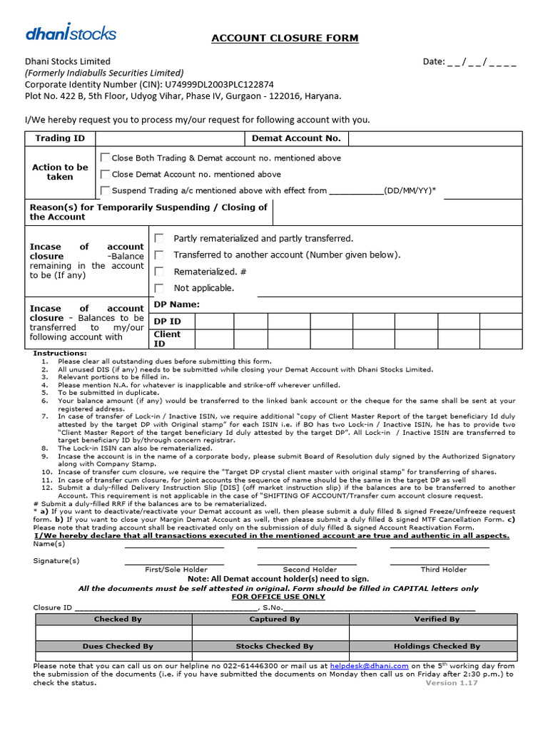 Account Closure Form - 1582524998 | PDF | Chess Theory