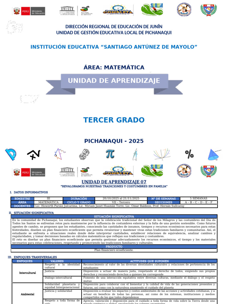 Ua-N°7 - 3ro Mat 2025 | PDF | Ecuaciones | Aprendizaje