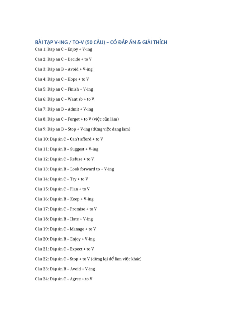 Dap an Giai Thich VING TOV 50cau | PDF
