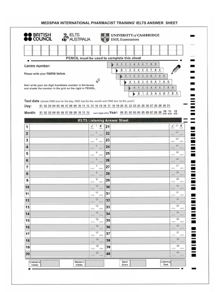 Ielts Answer Sheet PDF