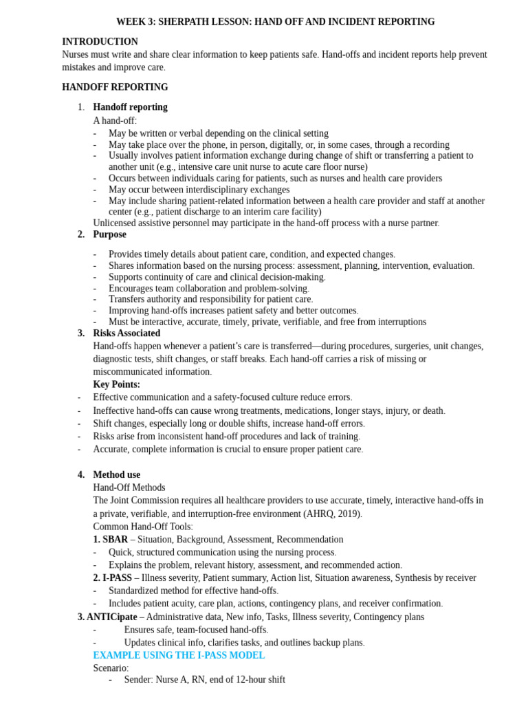 1125 W3 Sherpath Hand-Off and Incident Reporting | PDF | Patient Safety ...