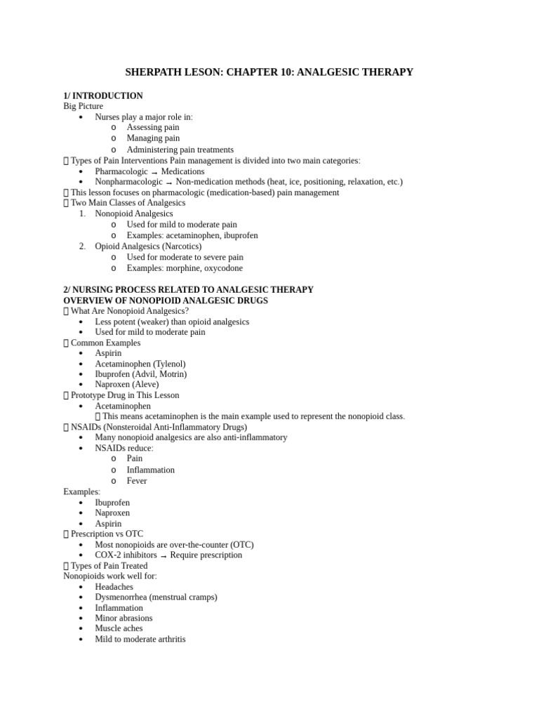 Sherpath Lesson Analgesic Therapy | PDF | Analgesic | Nonsteroidal Anti ...