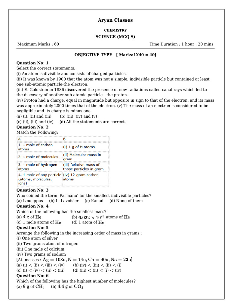 Science (MCQ'S) (17 - 01 - 2026) | PDF | Atoms | Chemical Elements