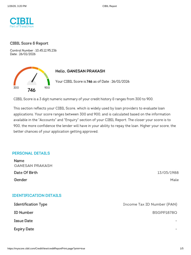 This How Cibil Report Looks Like | PDF | Loans | Credit History