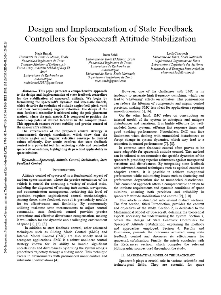 Design and Implementation of State Feedback Controllers for Spacecraft ...