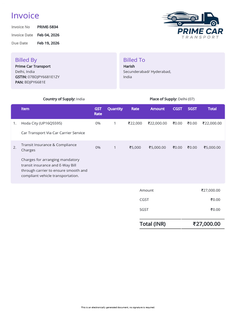 Invoice Prime 5834 | PDF