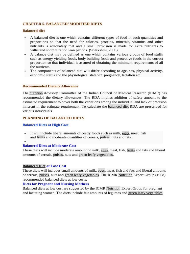 6. Chapter Balanced or Modified Diets | PDF | Foods | Healthy Diet