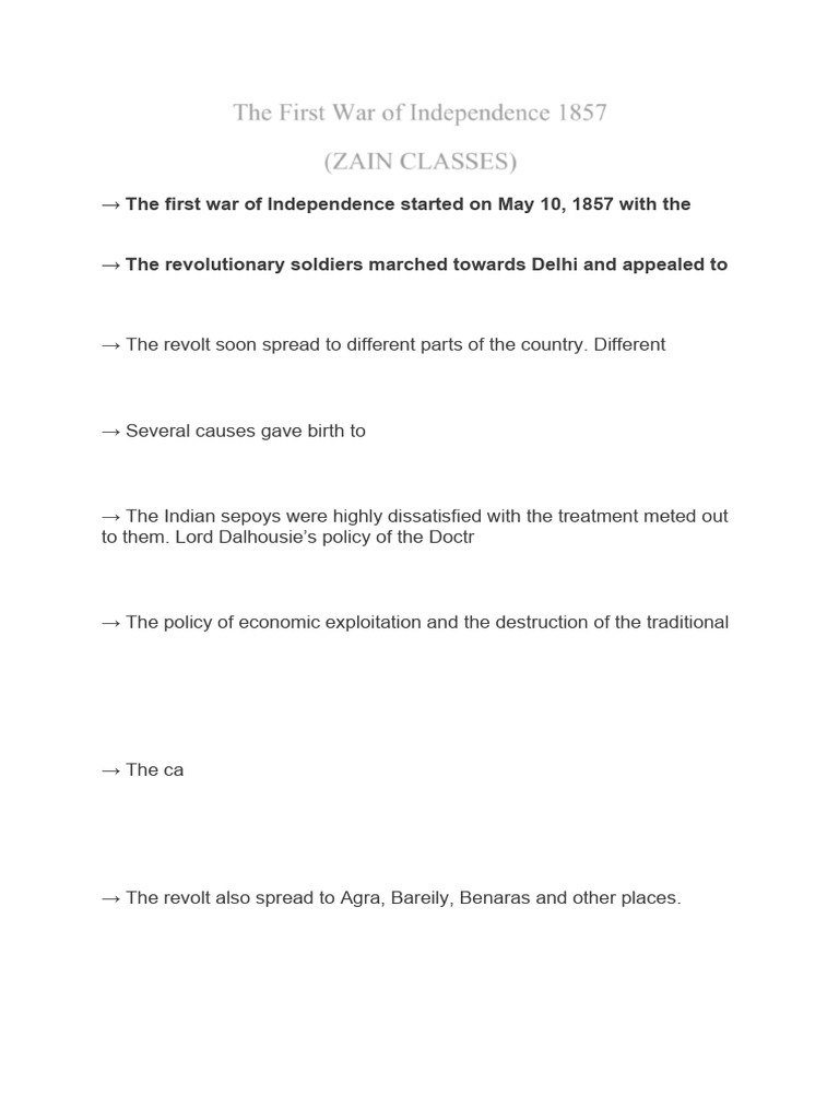The First War of Independence 1857 | PDF | Indian Rebellion Of 1857 ...