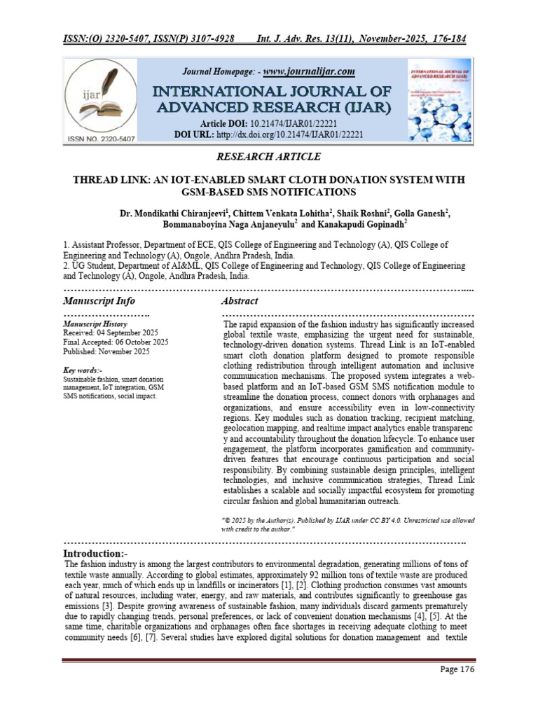 THREAD LINK: AN IOT-ENABLED SMART CLOTH DONATION SYSTEM WITH GSM-BASED ...