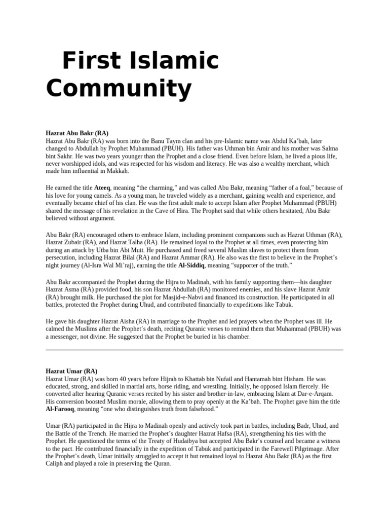First Islamic Community | PDF | Muhammad | Husayn Ibn Ali