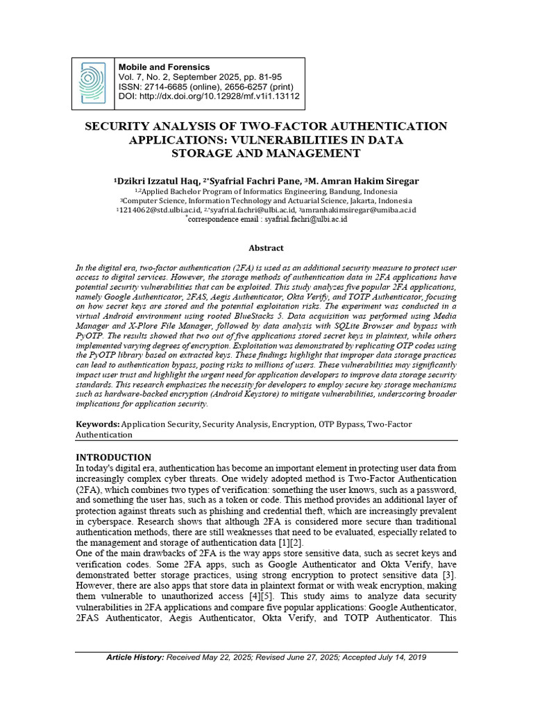 Security Analysis of Two-Factor Authentication App | PDF | Encryption ...