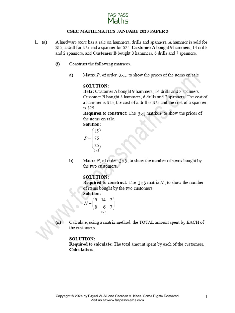 Csec Maths 2020 Jan p3 | PDF | Algebra | Mathematics