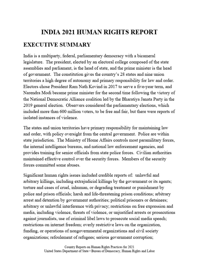 313615 India 2021 Human Rights Report | PDF | Bail | Crime & Violence