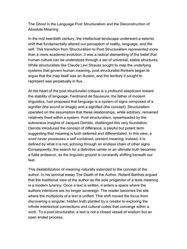 The Ghost in the Language Post Structuralism and the Deconstruction of ...