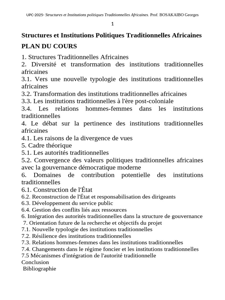 UPC Structures Et Institutions Traditionnelles Africaines Word | PDF ...