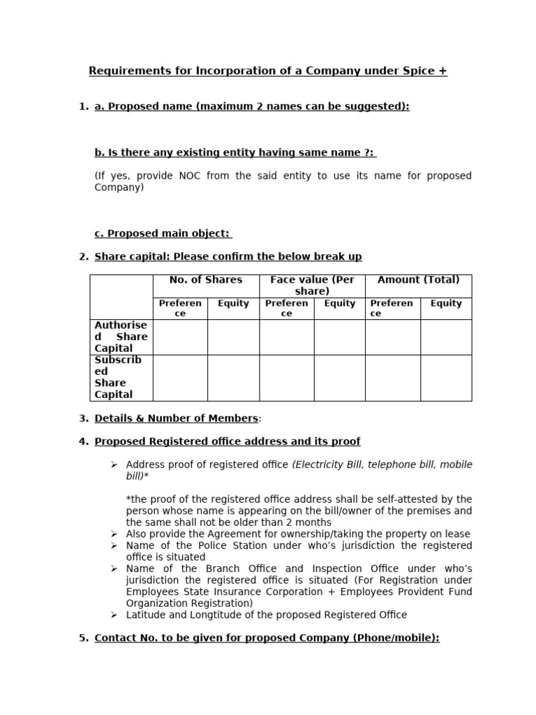 Requirements For Incorporation of PVT Company | PDF | Identity Document ...