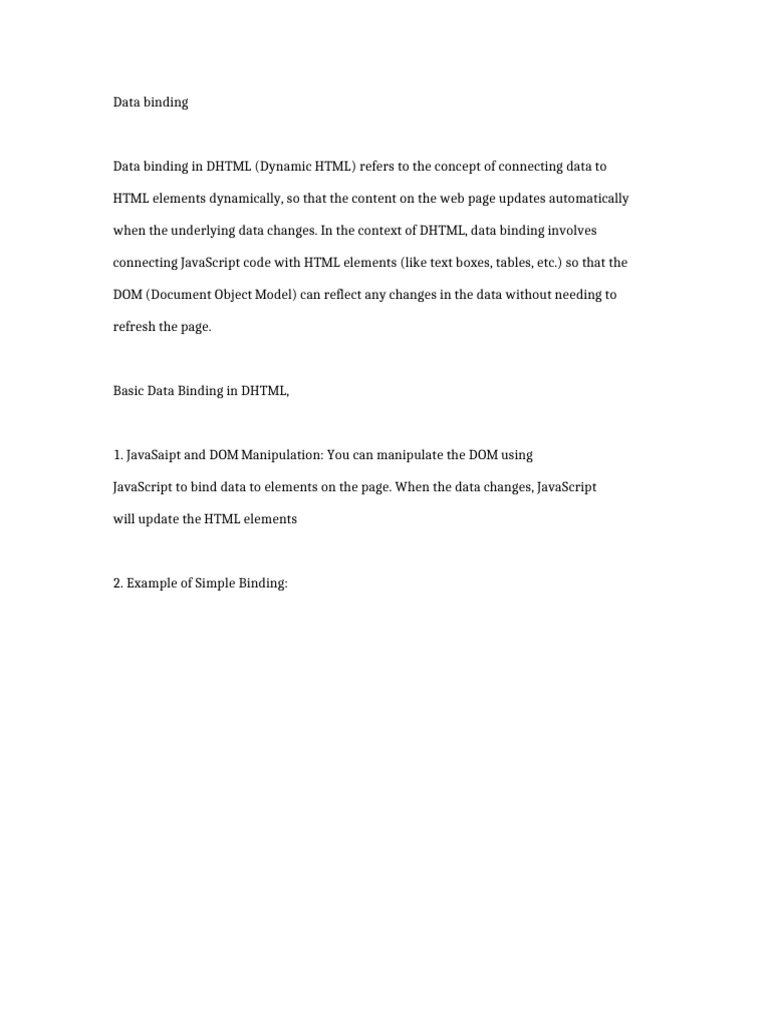Data Binding DHTML | PDF