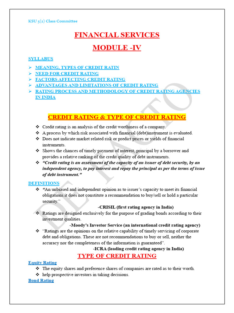 Financial Services Module 4 | PDF | Credit Rating Agency | Credit Rating