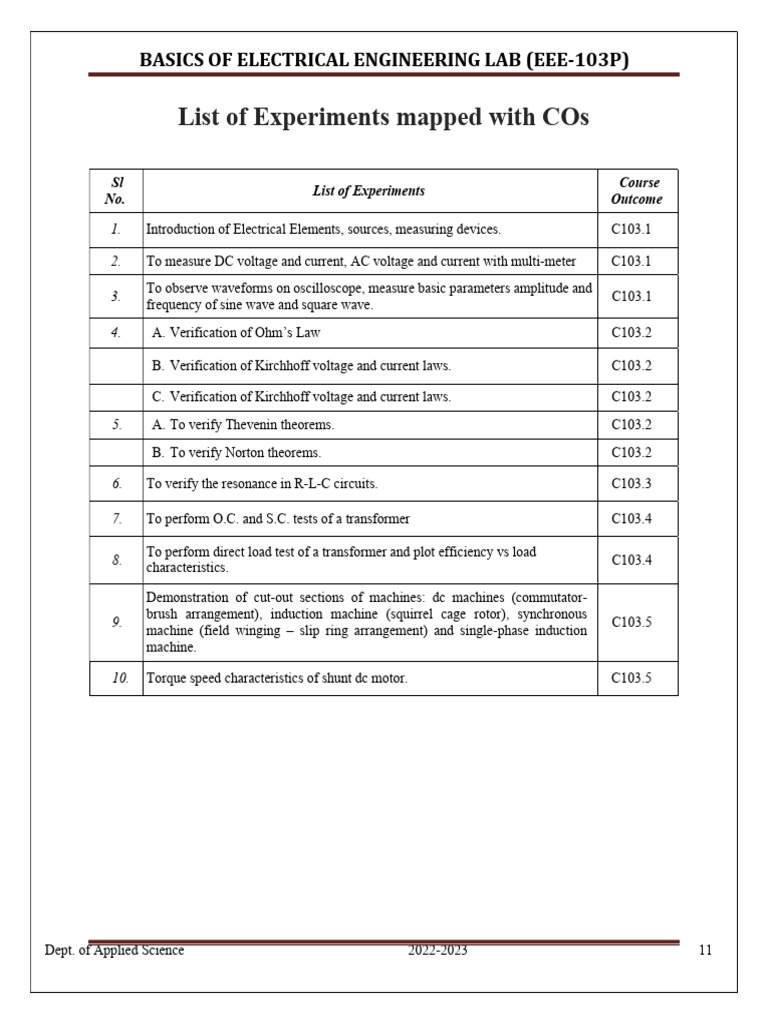 BEE Lab (EEE 103P) Lab Manual | PDF | Inductor | Voltage