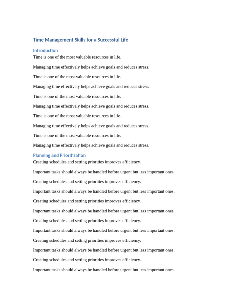 Time Management Skills for a Successful Life | PDF | Time Management ...
