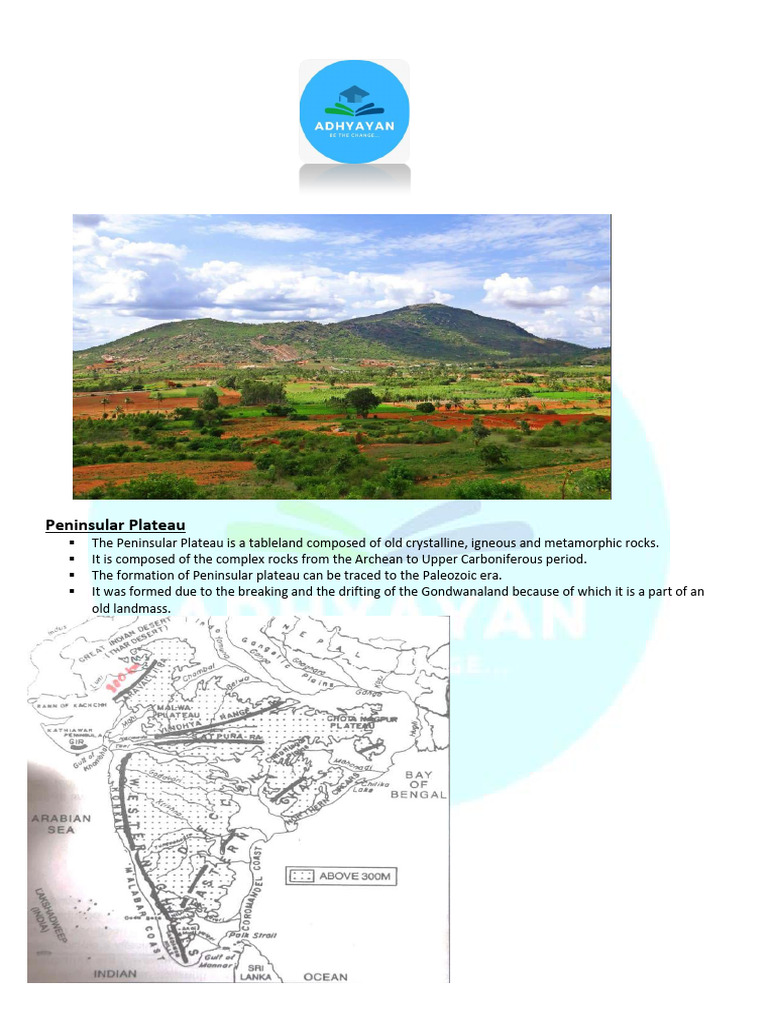 Peninsular Plateau (Note) - 21575083 | PDF | South India | Earth Sciences