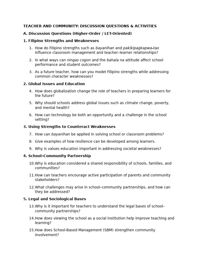 TEACHER AND COMMUNITY Quiz | PDF | Teachers | Learning