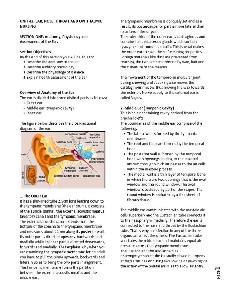 Unit 42 ENT and Opthalmic Nursing | PDF | Ear | Auditory System