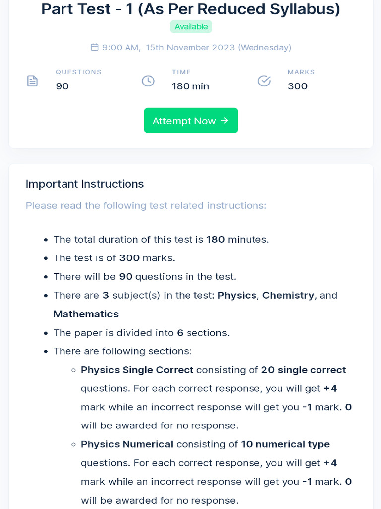 Part Test - 1 Sample | PDF