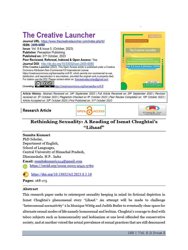 Rethinking Sexuality A Reading of Ismat Chughtais | PDF | Gender ...