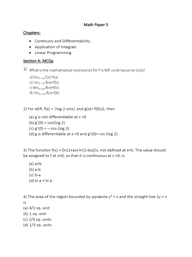 Math_Paper_5 | PDF | Equations | Function (Mathematics)