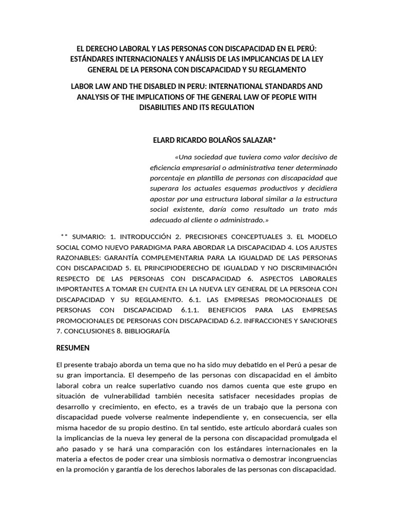 DERECHO LABORAL DE PERSONAS CON DISCAPACIDAD | PDF | Invalidez ...