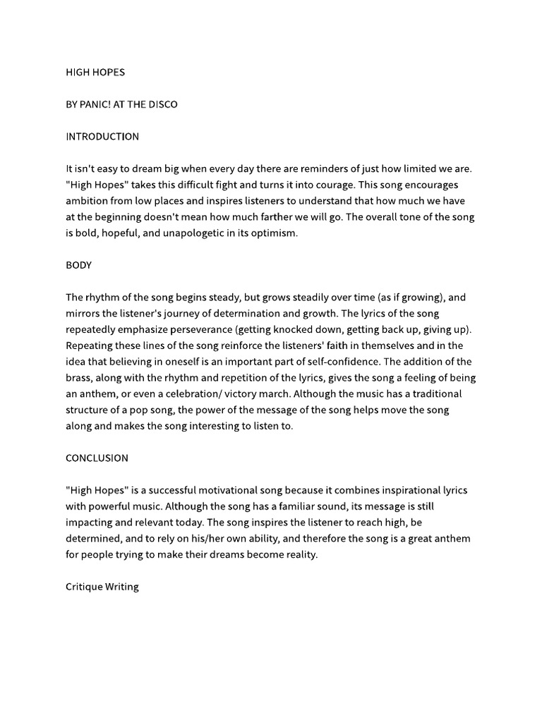 High Hopes Group 1 | PDF