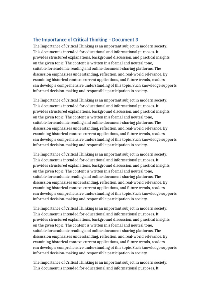 003 The Importance of Critical Thinking | PDF | Critical Thinking ...