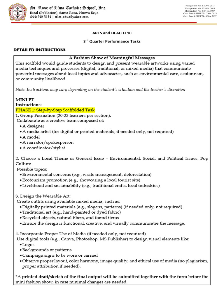 3rd Quarter DETAILED PT Instructions | PDF | Dances | Fashion