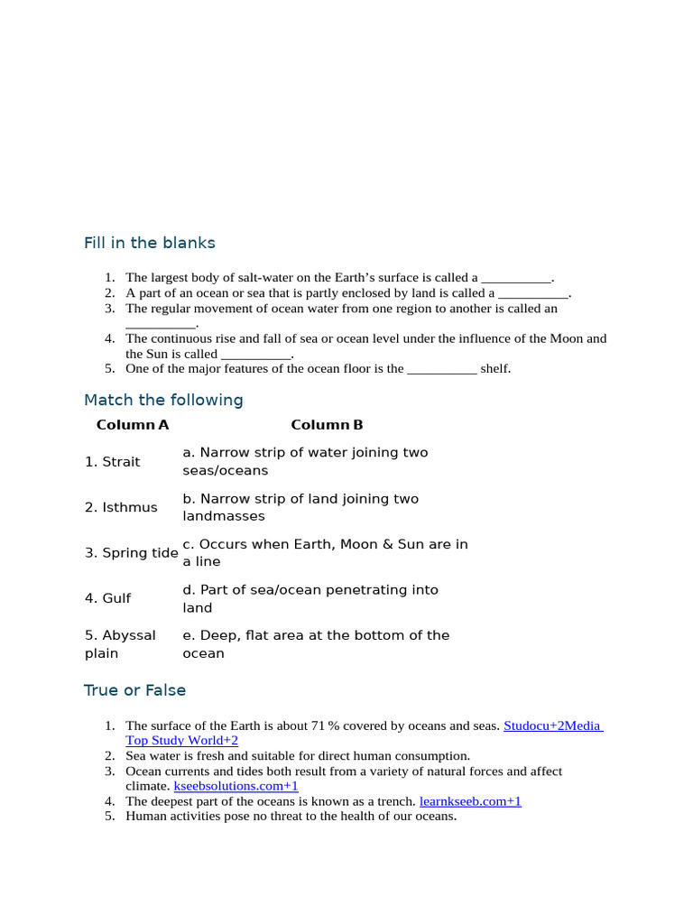 class 8 geo | PDF | Oceans | Sea