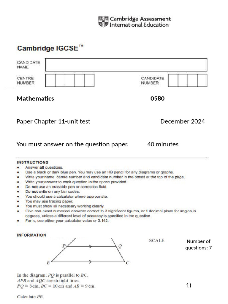 Chapter 11 Topic Test Paper | PDF