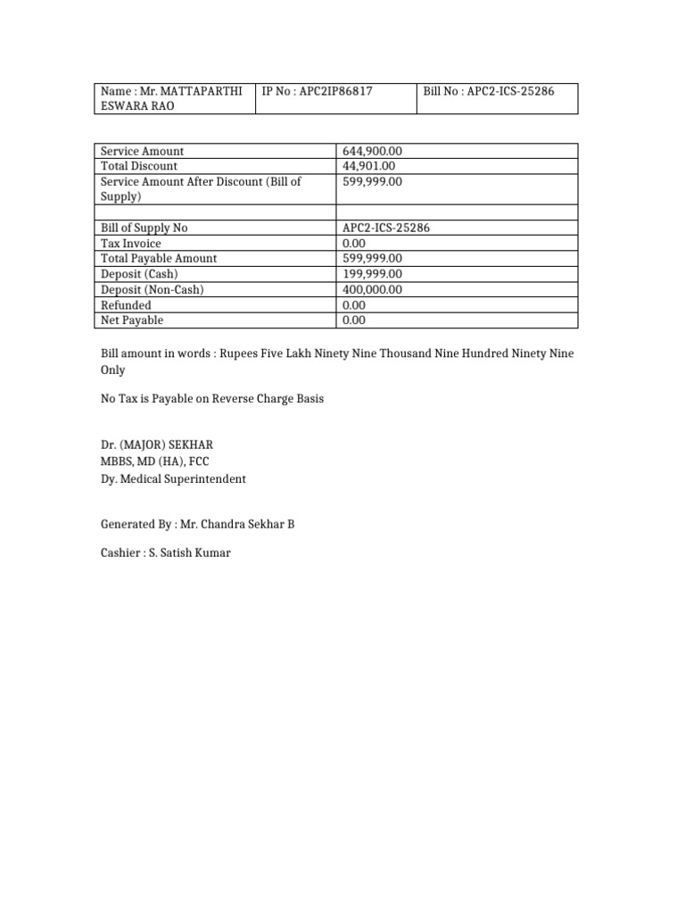 Exact Hospital Bill Table | PDF