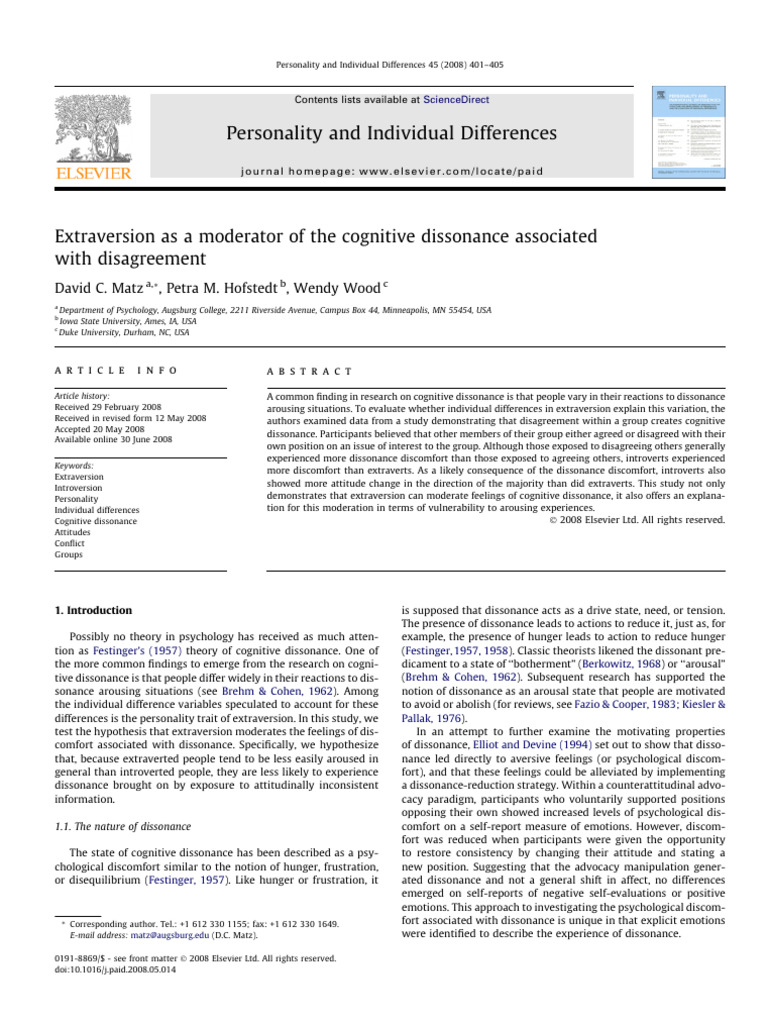 Matz Et Al. 2008 | PDF | Extraversion And Introversion | Attitude ...