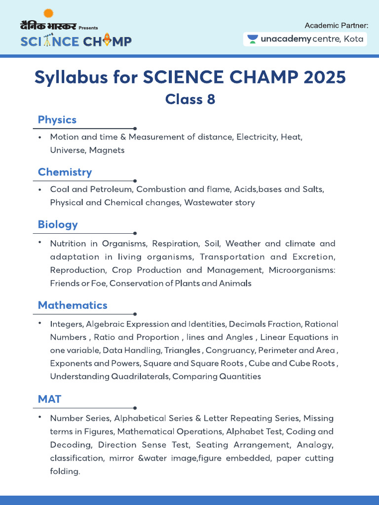 Science Champ Syllabus Class 8 | PDF