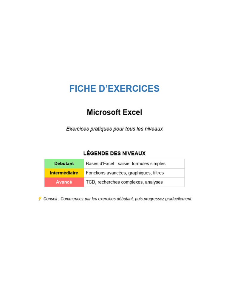 Fiche Exercices Excel | PDF