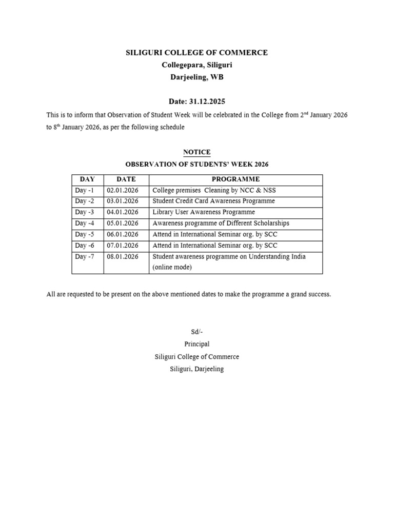 Student Week Programme 2026 | PDF