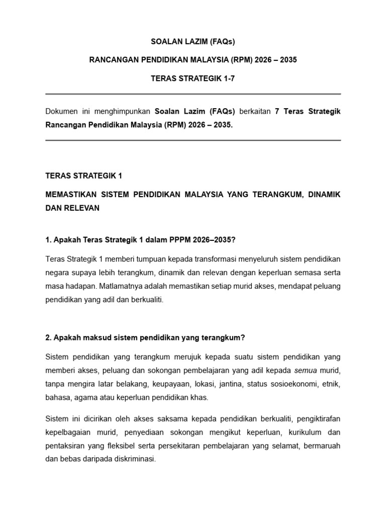 Faqs Teras Strategik 1-7 - RPM 2026 - 2035 | PDF